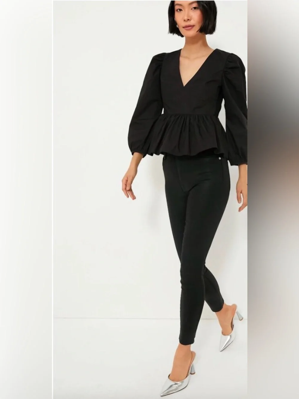 Tuckernuck Black V-Neck Peplum Blouse
